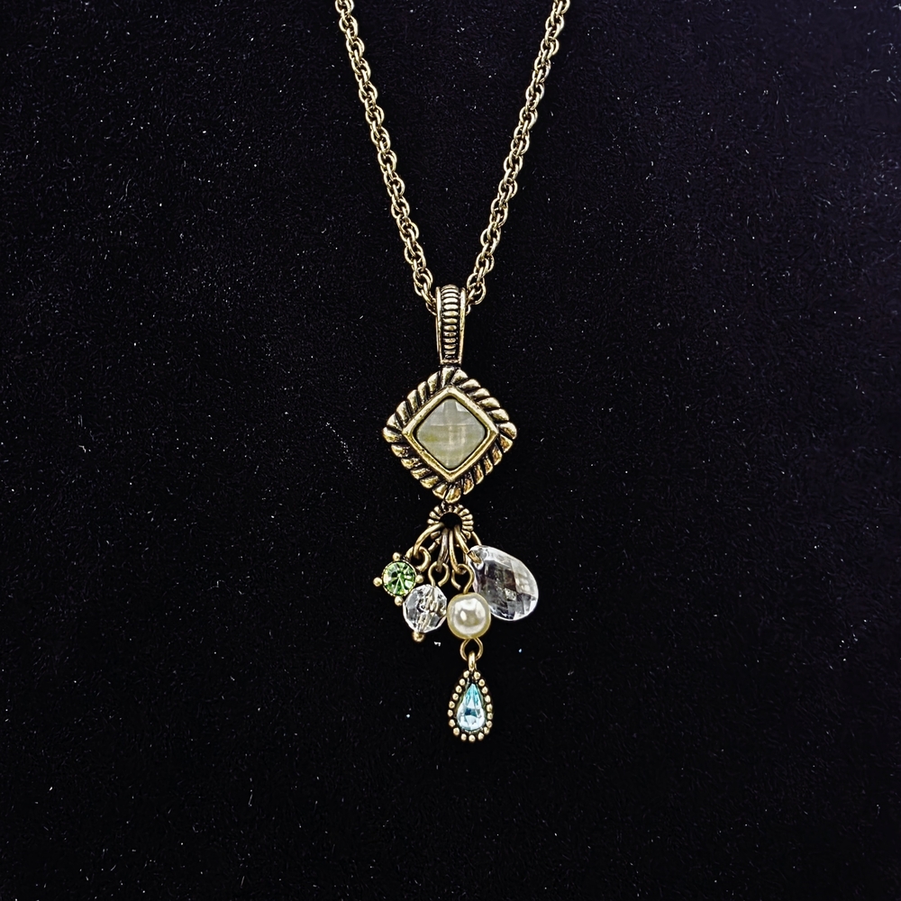 Lia Sophia Pendant Necklace Pearl, Crystal & Gemstone Dangles Antique Gold Tone